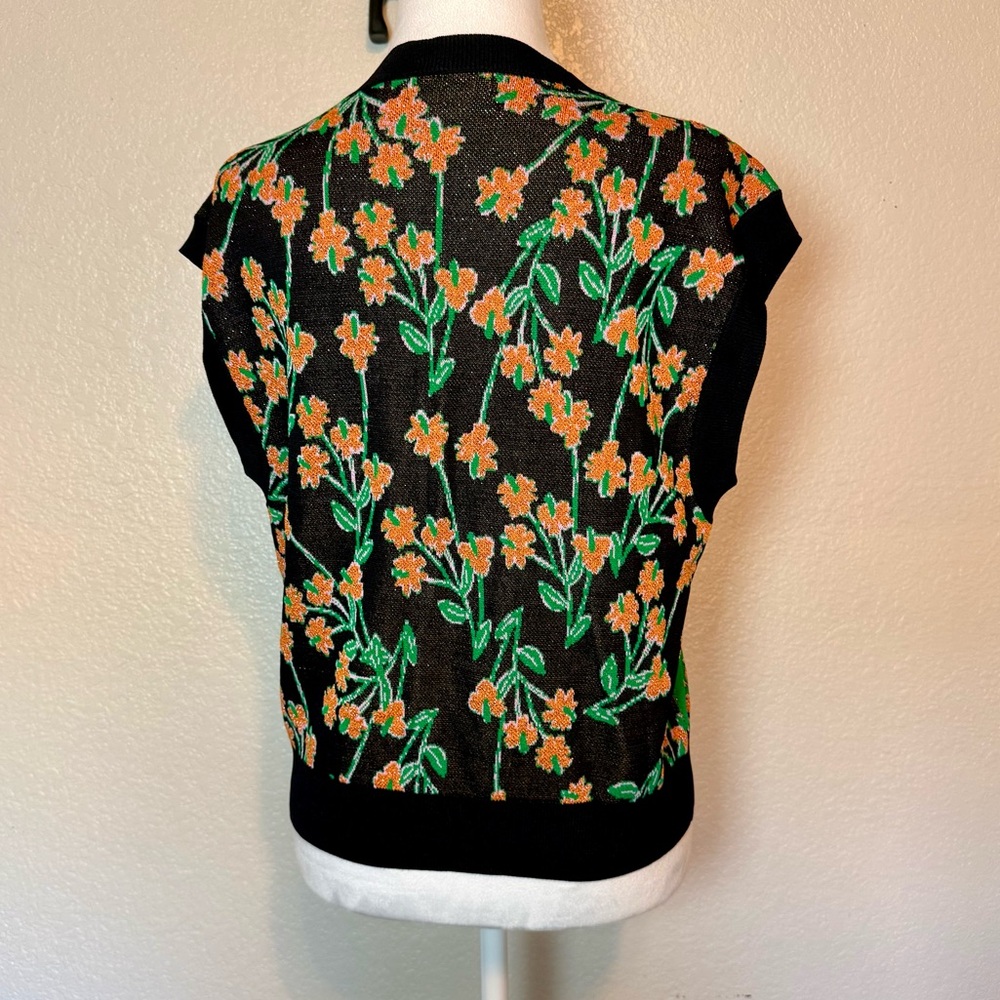 Urban Revivo Color Block Floral Sweater Vest Green Black Sparkly Size 4 - Picture 7 of 13